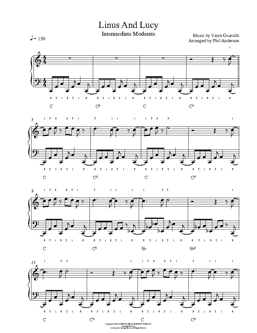 Linus and Lucy by Vince Guaraldi Piano Sheet Music Intermediate Level