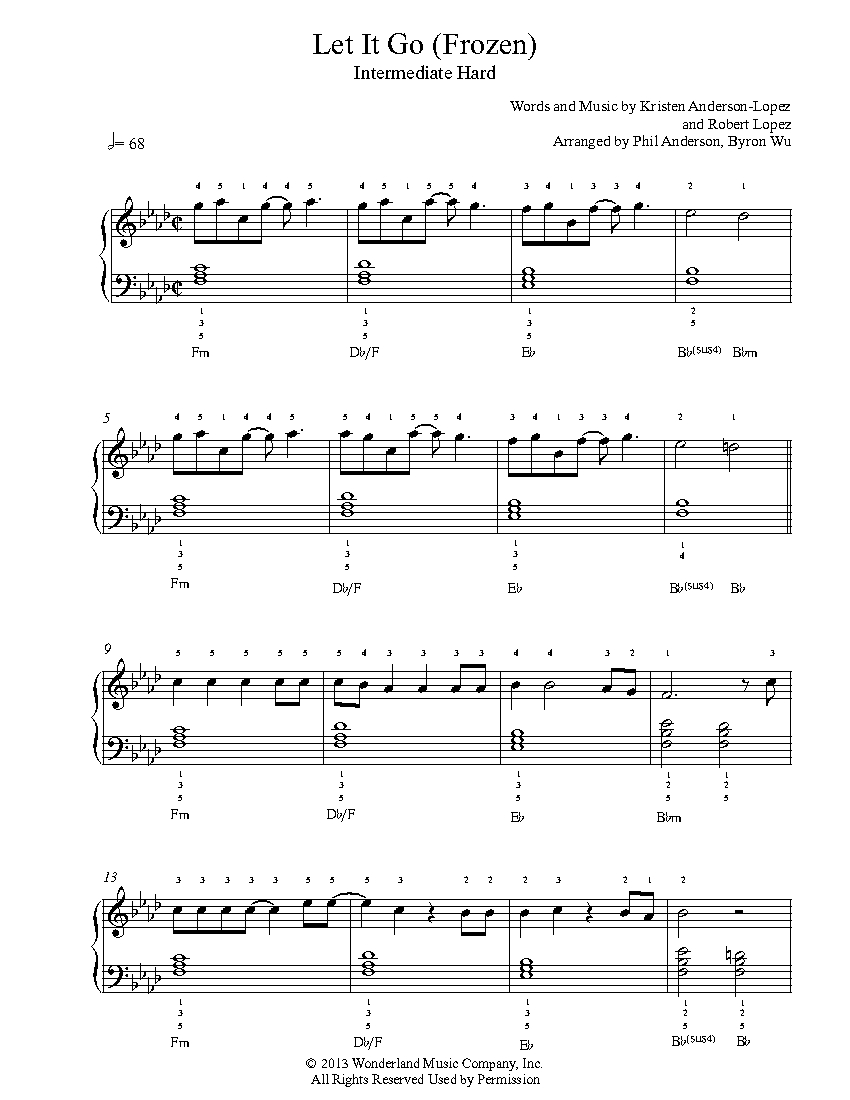 Let It Go by Frozen Piano Sheet Music | Intermediate Level