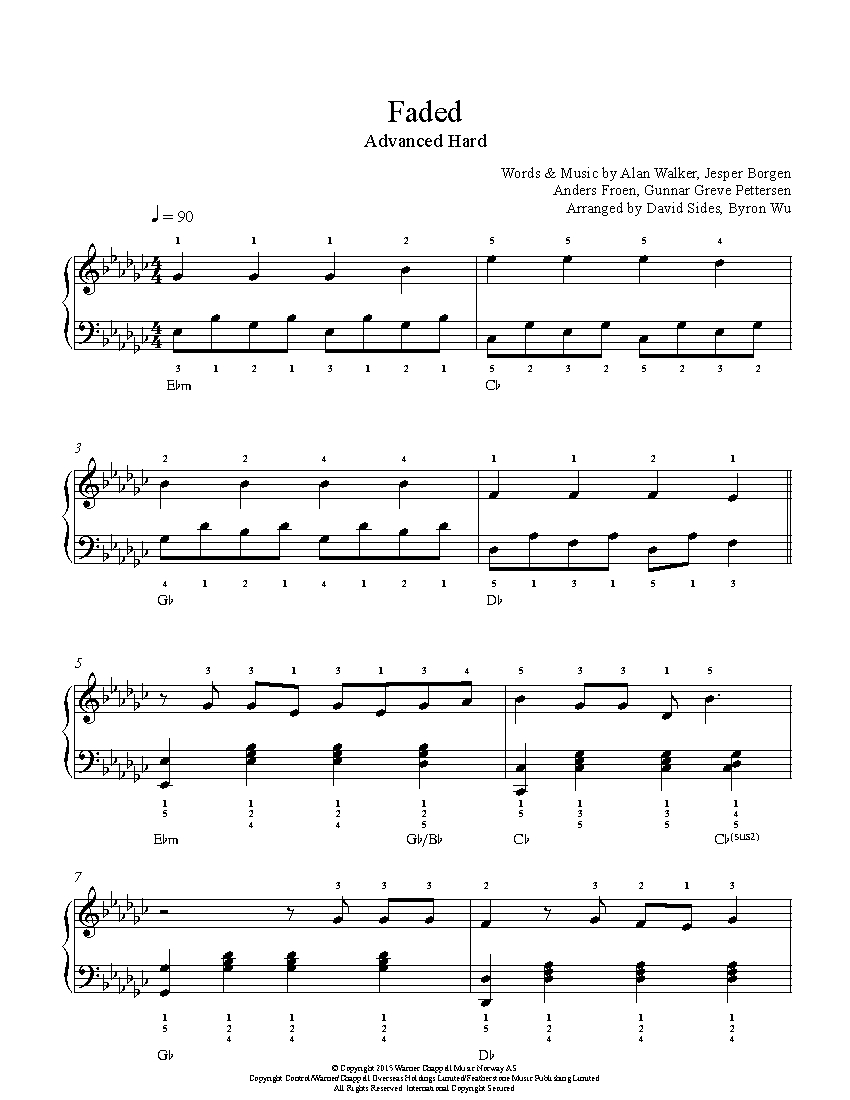 Faded By Alan Walker Piano Sheet Music Advanced Level 