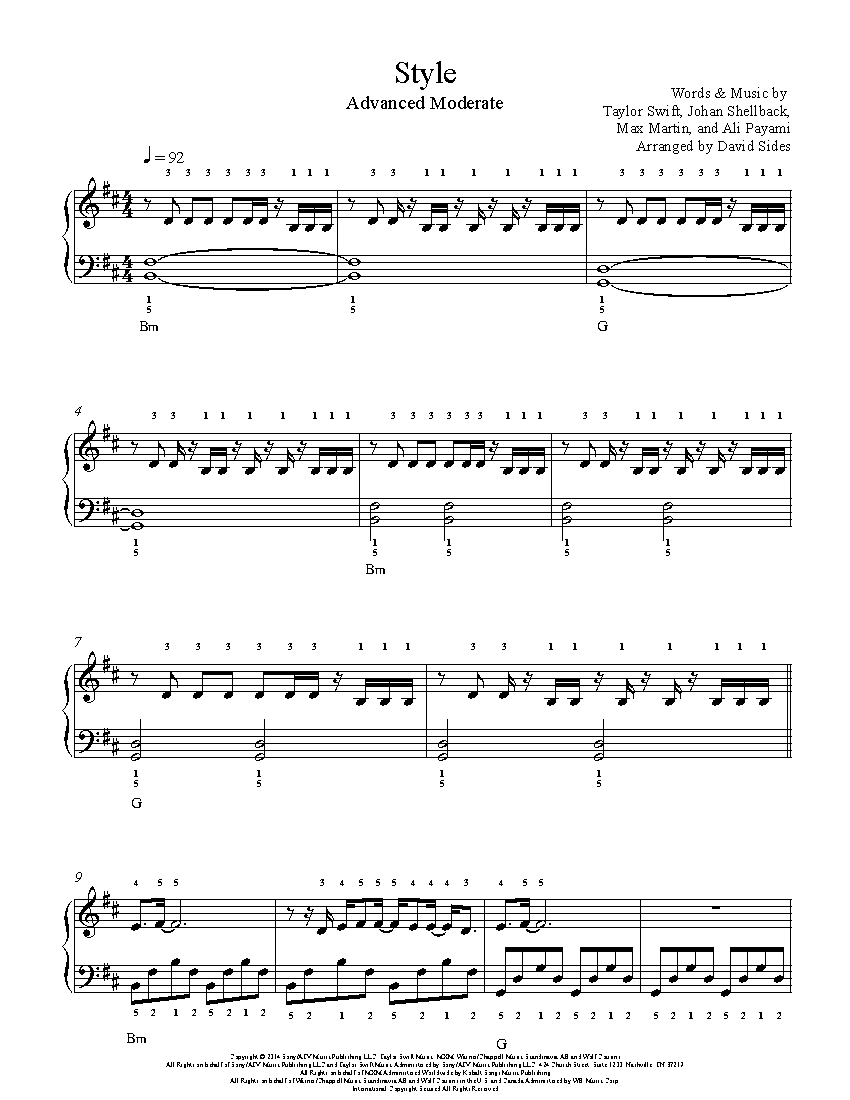 Style by Taylor Swift Piano Sheet Music | Advanced Level