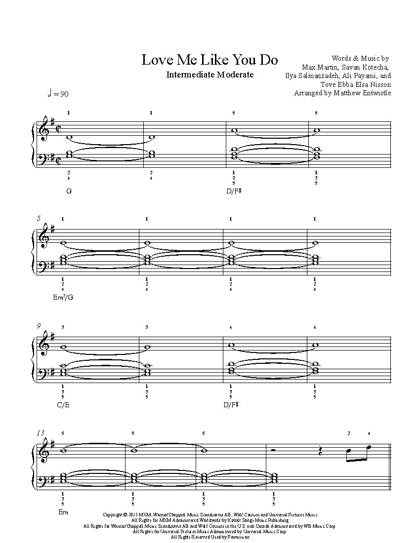 Love Me Like You Do By Ellie Goulding Piano Sheet Music Intermediate
