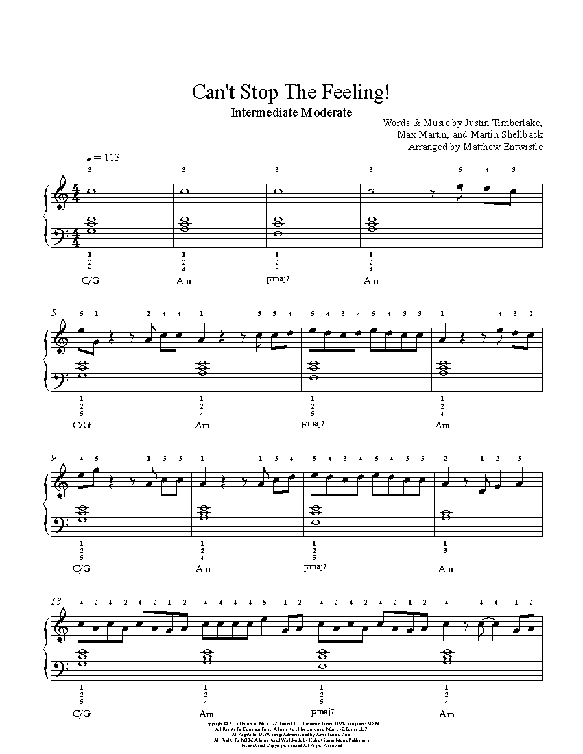 Can't Stop The Feeling! by Justin Timberlake Piano Sheet Music ...