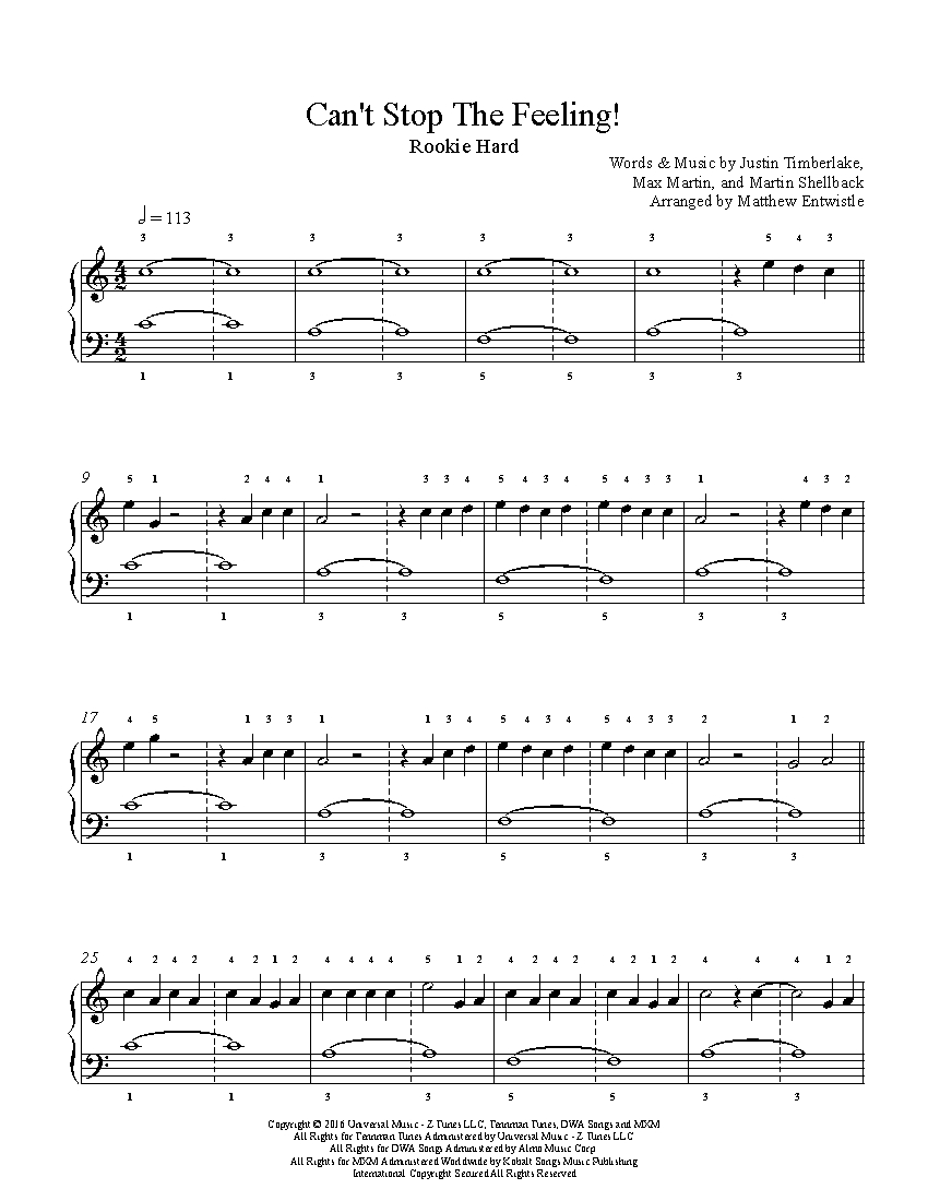 Can't Stop The Feeling! by Justin Timberlake Piano Sheet Music Rookie