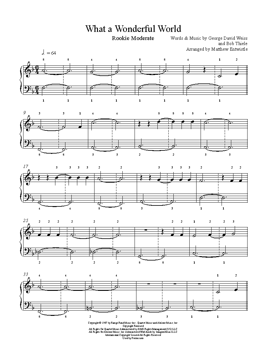 What A Wonderful World by Louis Armstrong Piano Sheet Music | Rookie Level