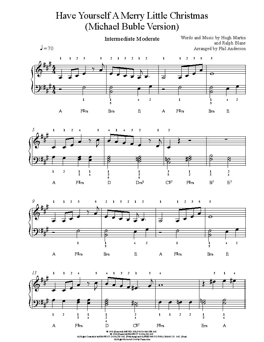 Have Yourself A Merry Little Christmas by Michael Buble Piano Sheet Music | Intermediate Level