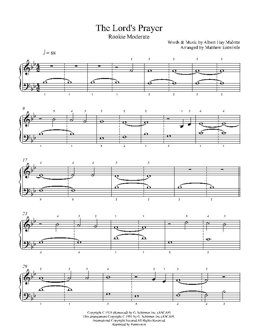 The Lord's Prayer by Albert Hay Malotte Piano Sheet Music | Rookie Level