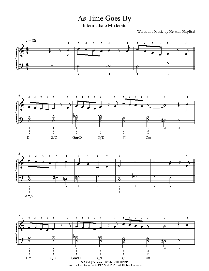 As Time Goes By by Herman Hupfeld Piano Sheet Music | Intermediate Level