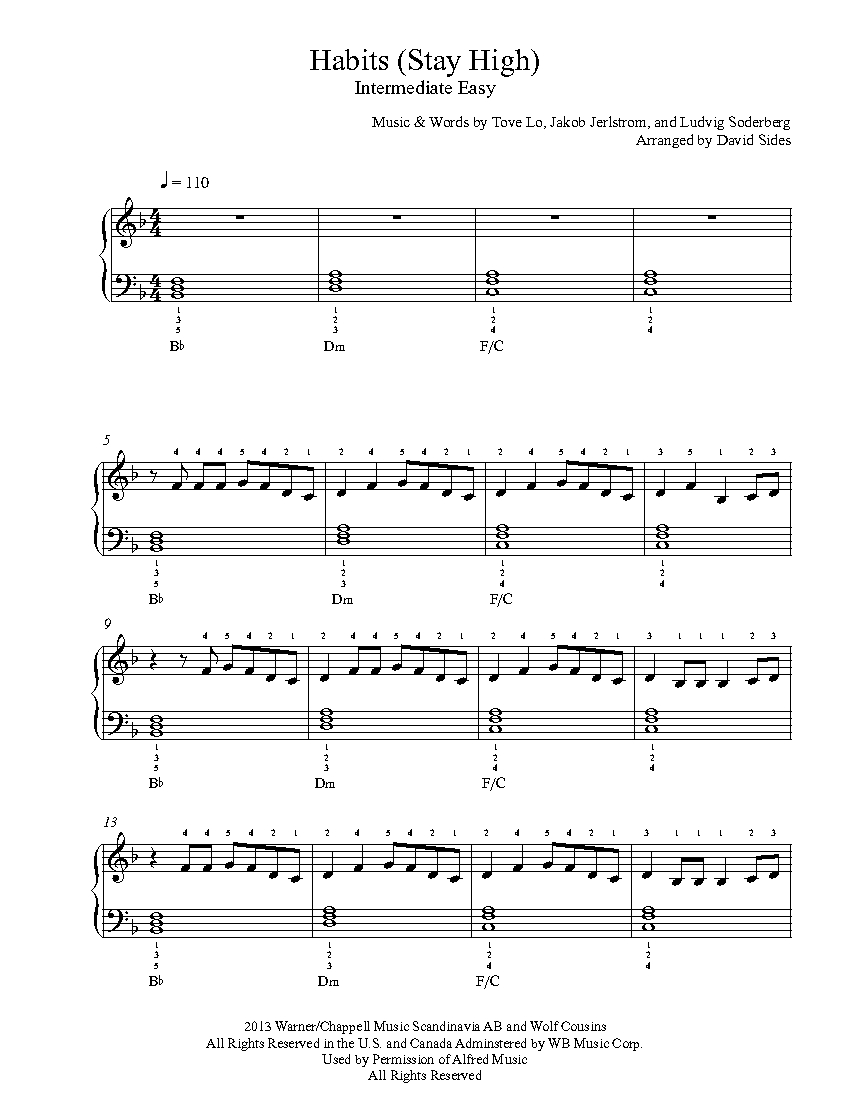 Habits (Stay High) by Tove Lo Piano Sheet Music | Intermediate Level