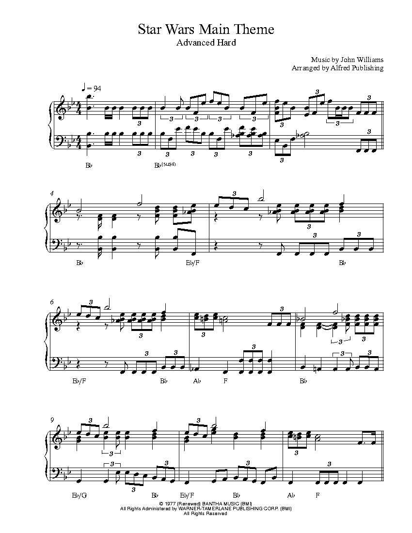 Star Wars Main Theme By John Williams Piano Sheet Music Advanced Level