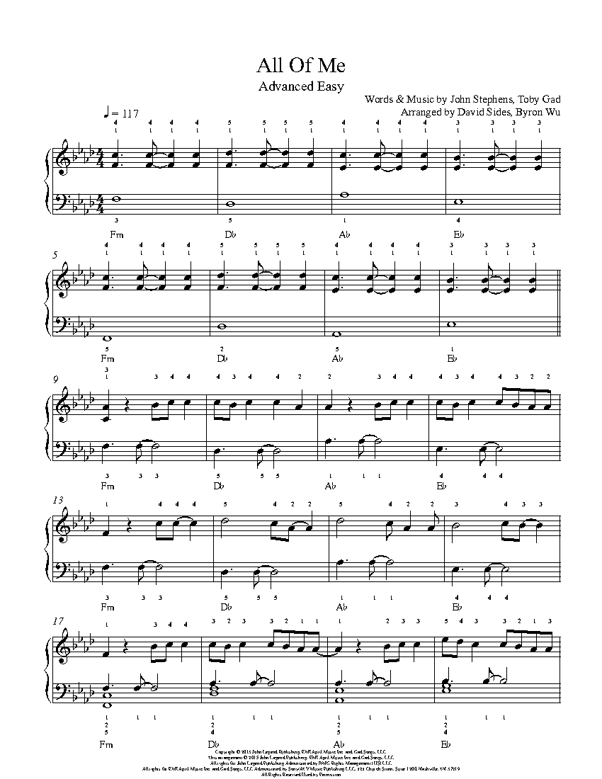 All Of Me by John Legend Piano Sheet Music | Advanced Level