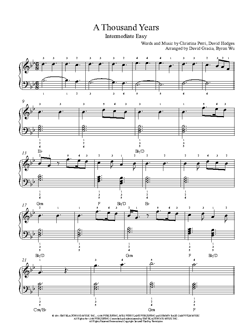 A Thousand Years Piano Sheet Music With Letters