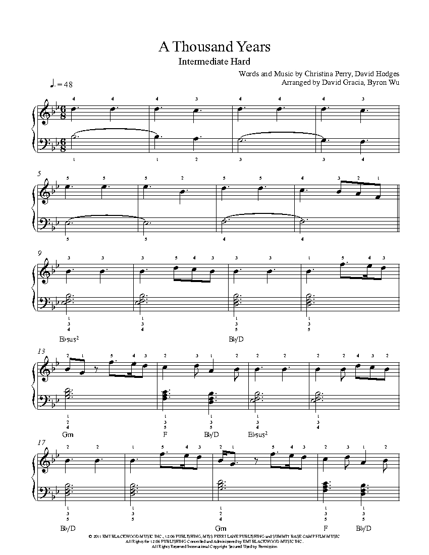 a thousand years piano sheet music