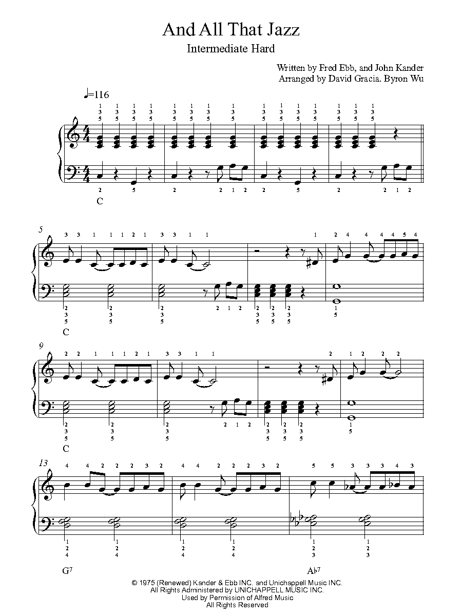 And All That Jazz by Chicago Piano Sheet Music | Intermediate Level