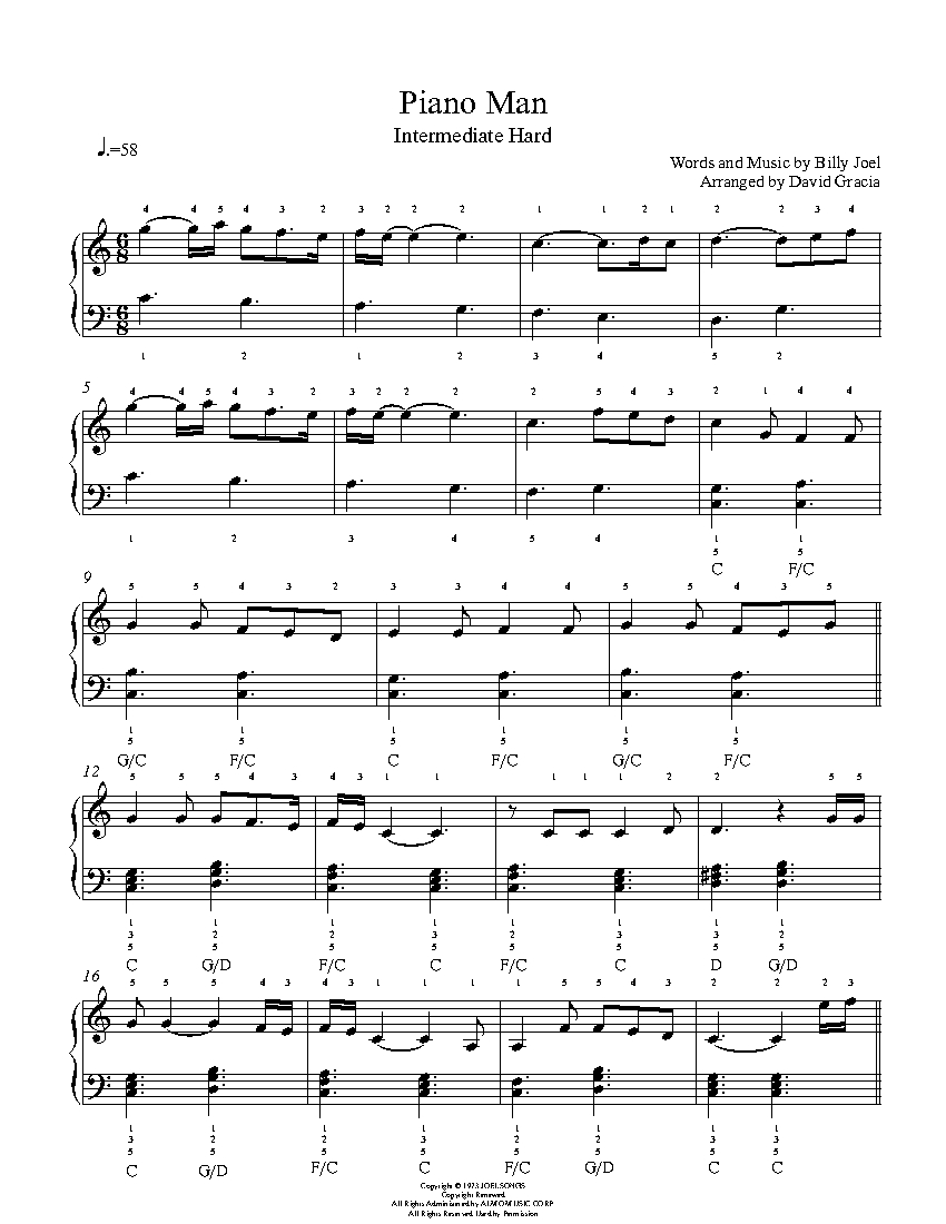 Piano Man by Billy Joel Piano Sheet Music | Intermediate Level