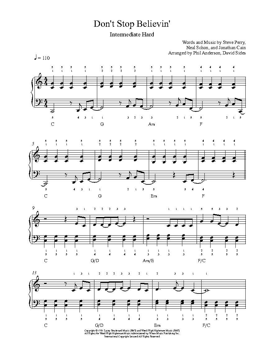 sheet music for journey don't stop believin