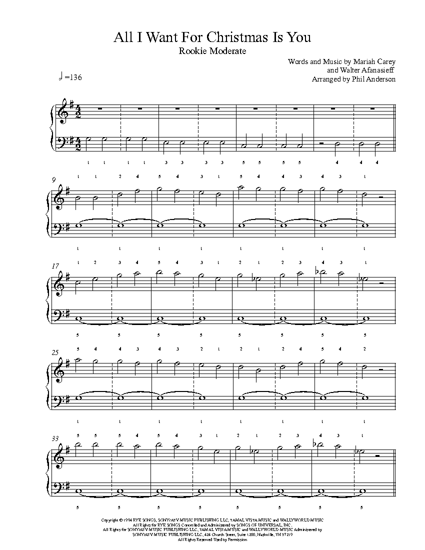 All I Want For Christmas Is You by Mariah Carey Piano Sheet Music