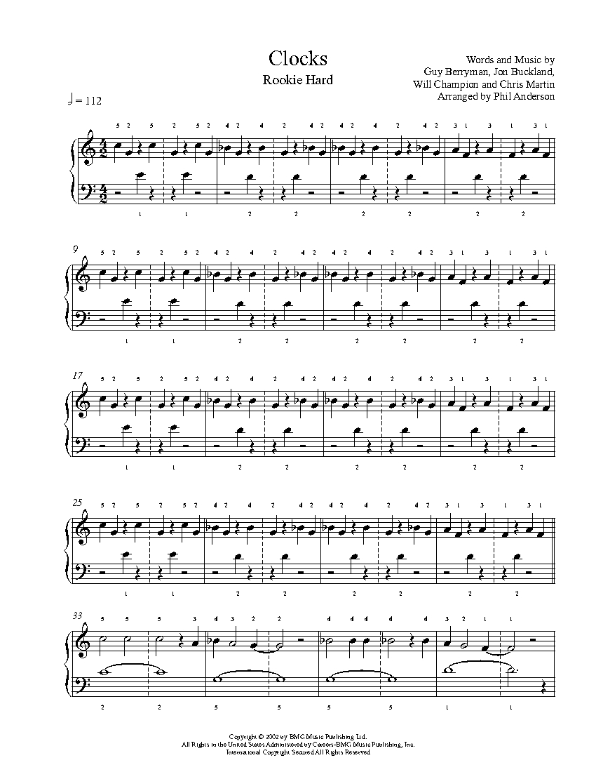 Clocks By Coldplay Piano Sheet Music Rookie Level Clocks By Coldplay Piano Sheet Music Rookie Level