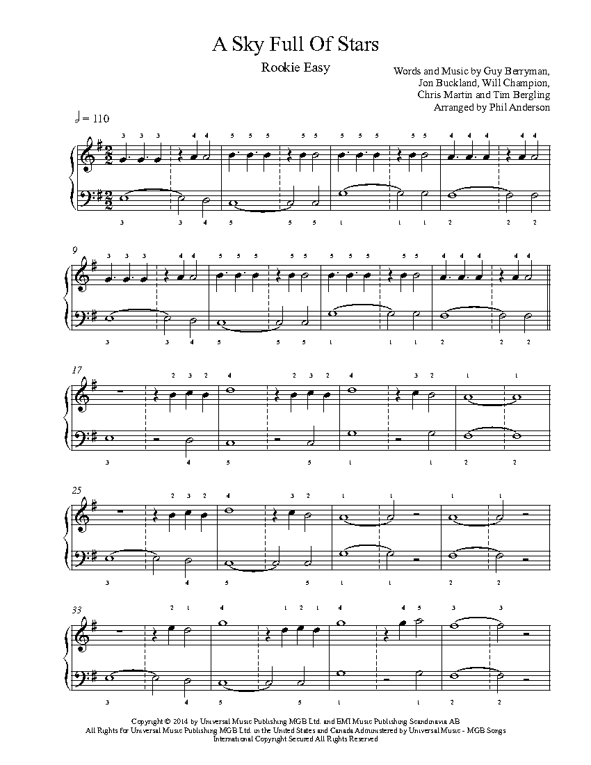 A Sky Full of Stars by Coldplay Piano Sheet Music | Rookie Level