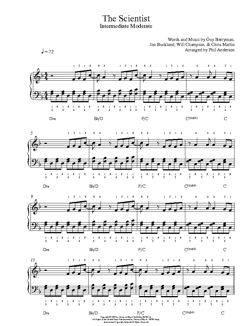 The Scientist by Coldplay Piano Sheet Music | Intermediate ...