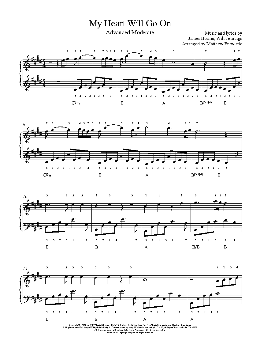 My Heart Will Go On By Celine Dion Piano Sheet Music Advanced Level