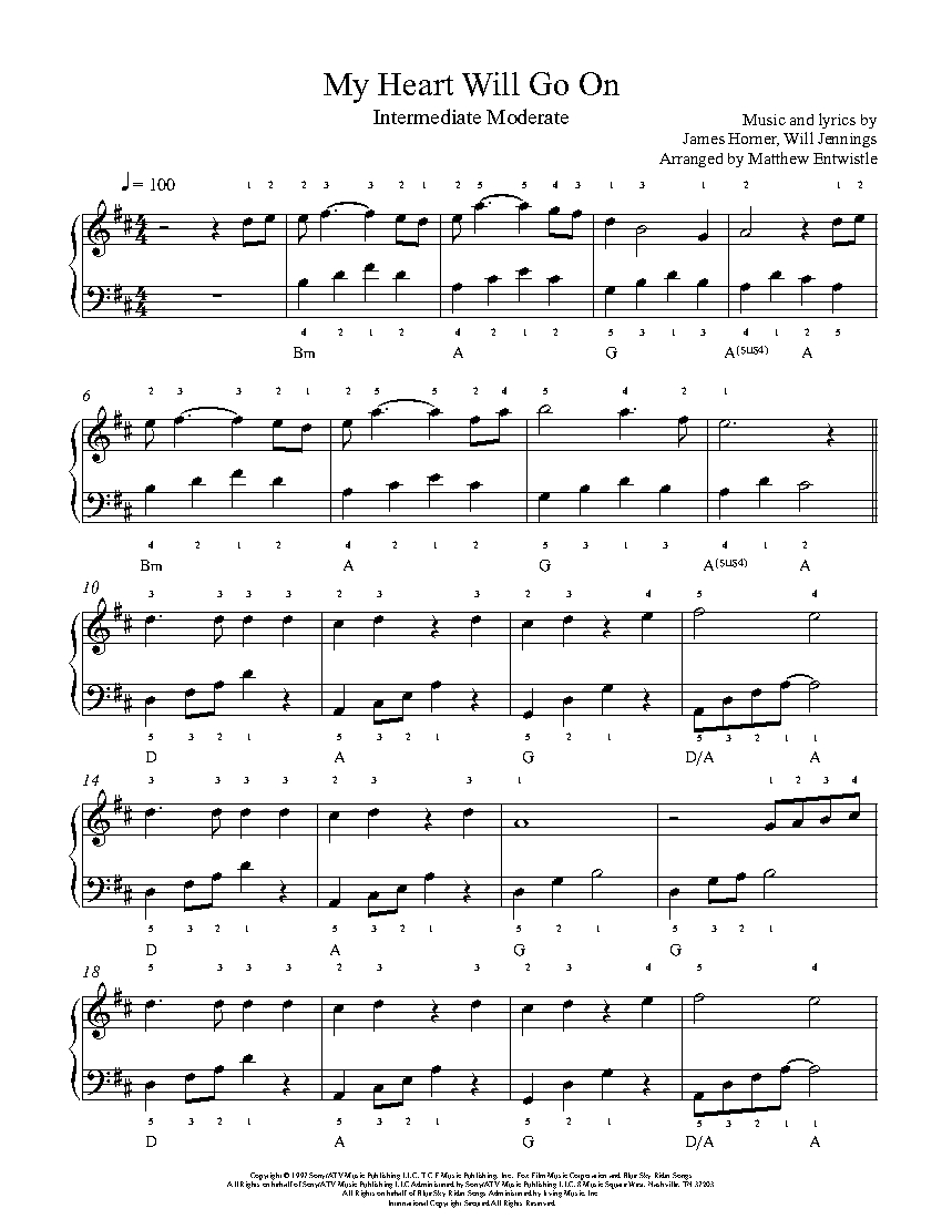 My Heart Will Go On by Celine Dion Piano Sheet Music | Intermediate Level