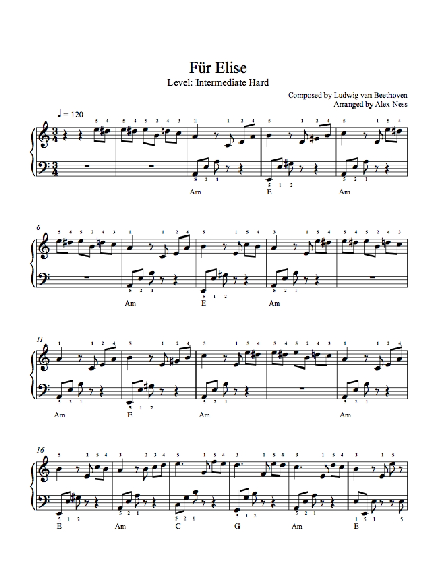 F r Elise By Ludwig Van Beethoven Piano Sheet Music Intermediate Level