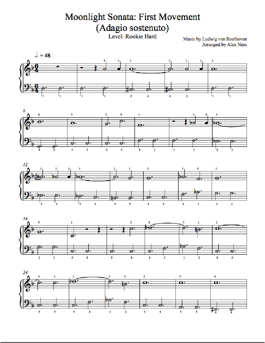 Moonlight Sonata by Ludwig van Beethoven Piano Sheet Music Rookie Level