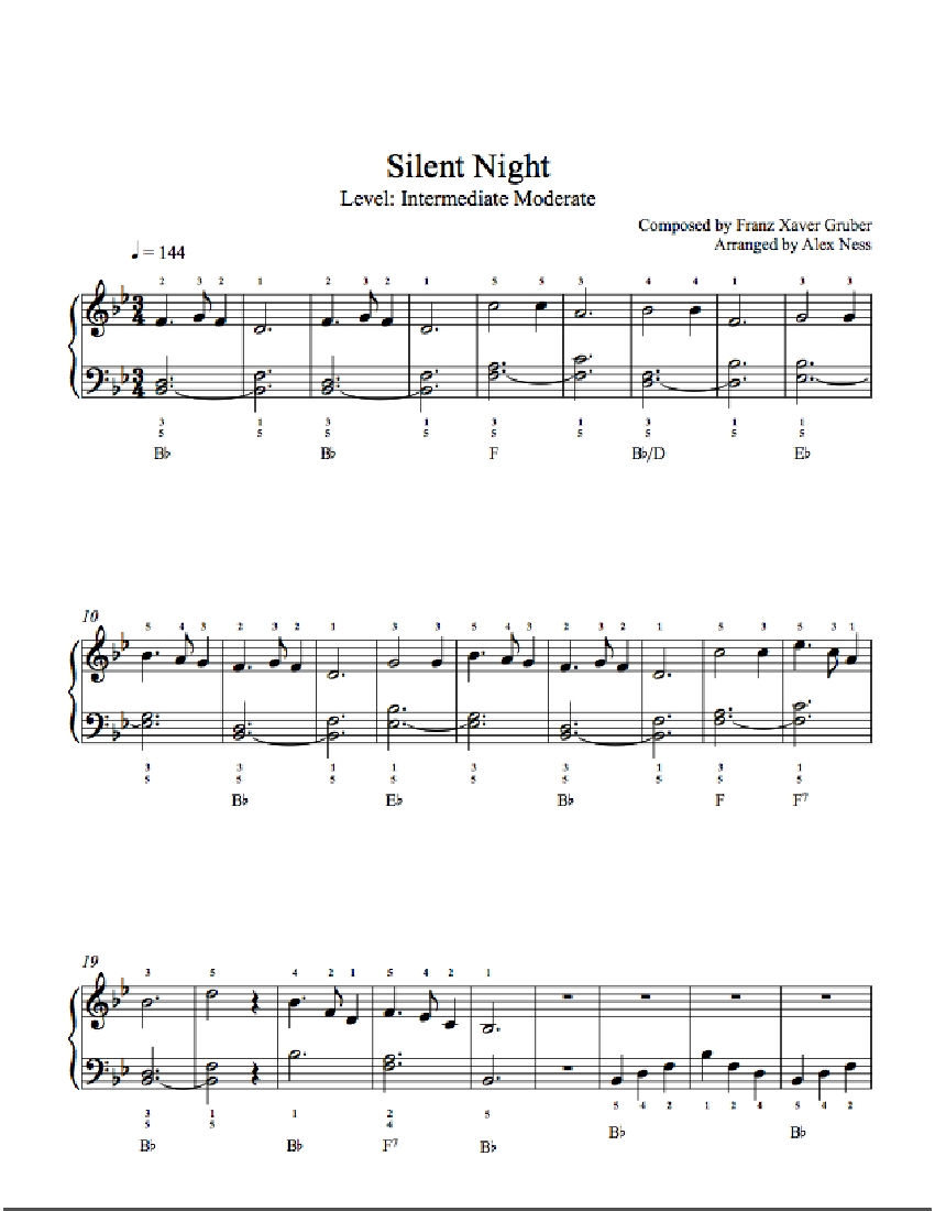 Silent Night by Traditional Piano Sheet Music Intermediate Level