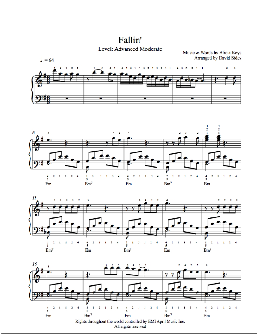 Fallin' by Alicia Keys Piano Sheet Music | Advanced Level