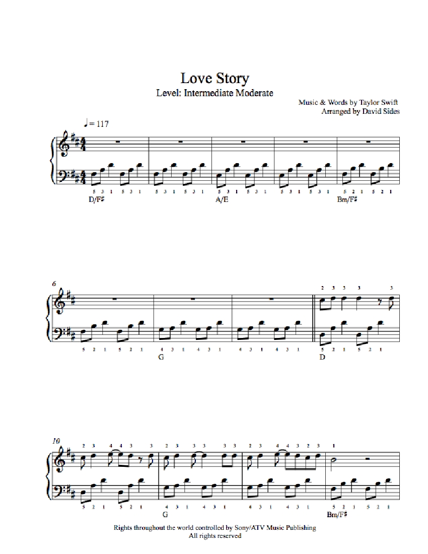 Love Story By Taylor Swift Piano Sheet Music 