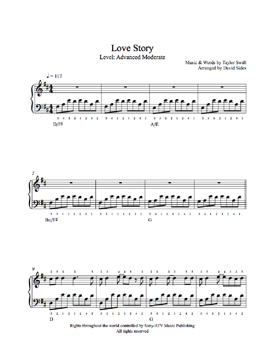 Love Story By Taylor Swift Piano Sheet Music Advanced Level