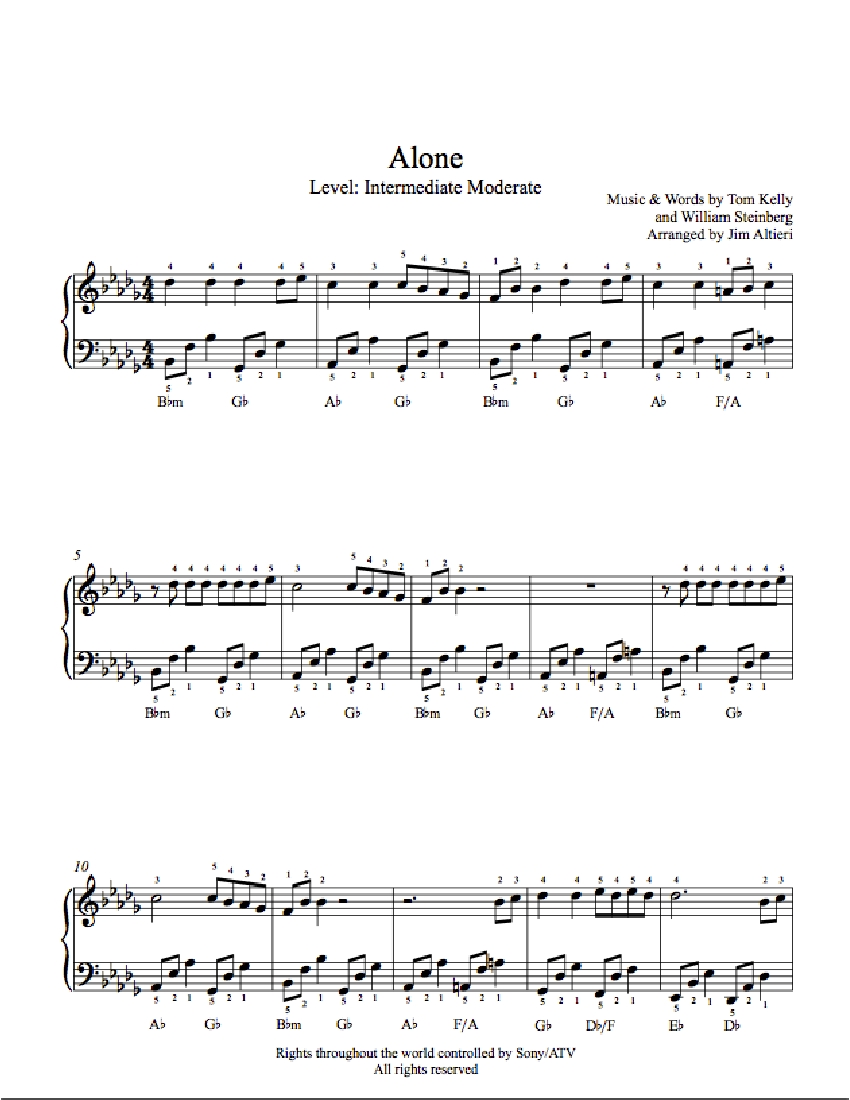 alone by heart piano sheet music intermediate level heart alone piano sheet music