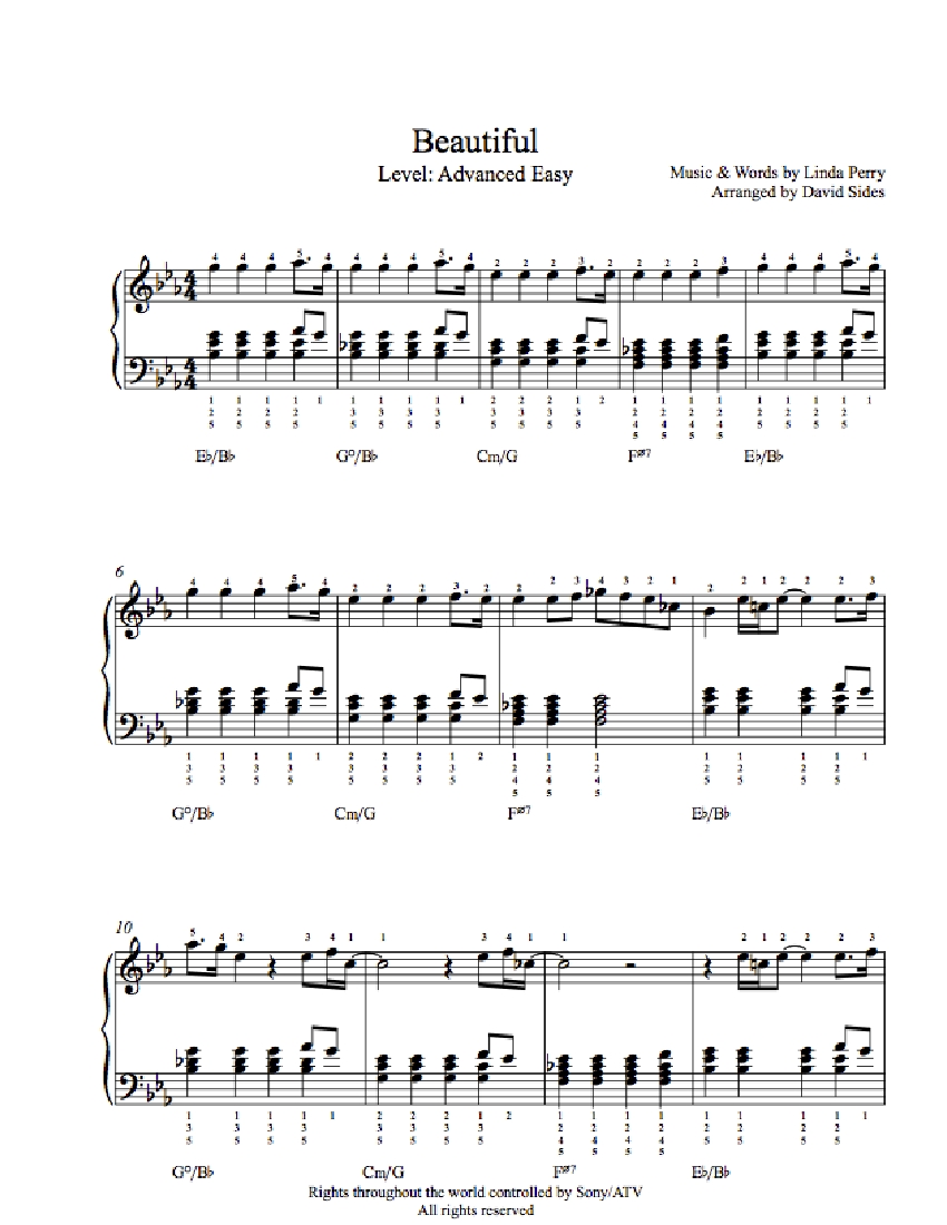 Beautiful by Christina Aguilera Piano Sheet Music | Advanced Level