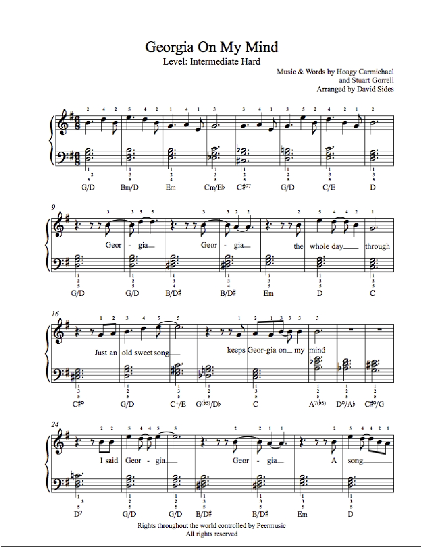 On My Mind by Ray Charles Piano Sheet Music Intermediate Level