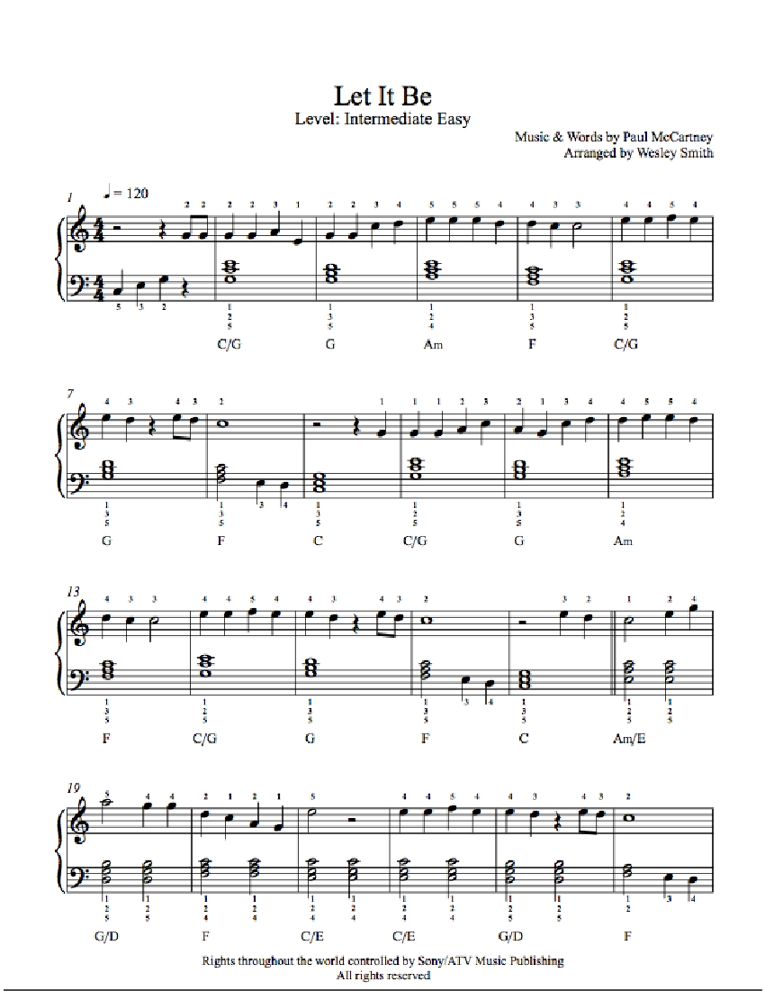 Let It Be by The Beatles Piano Sheet Music | Intermediate Level