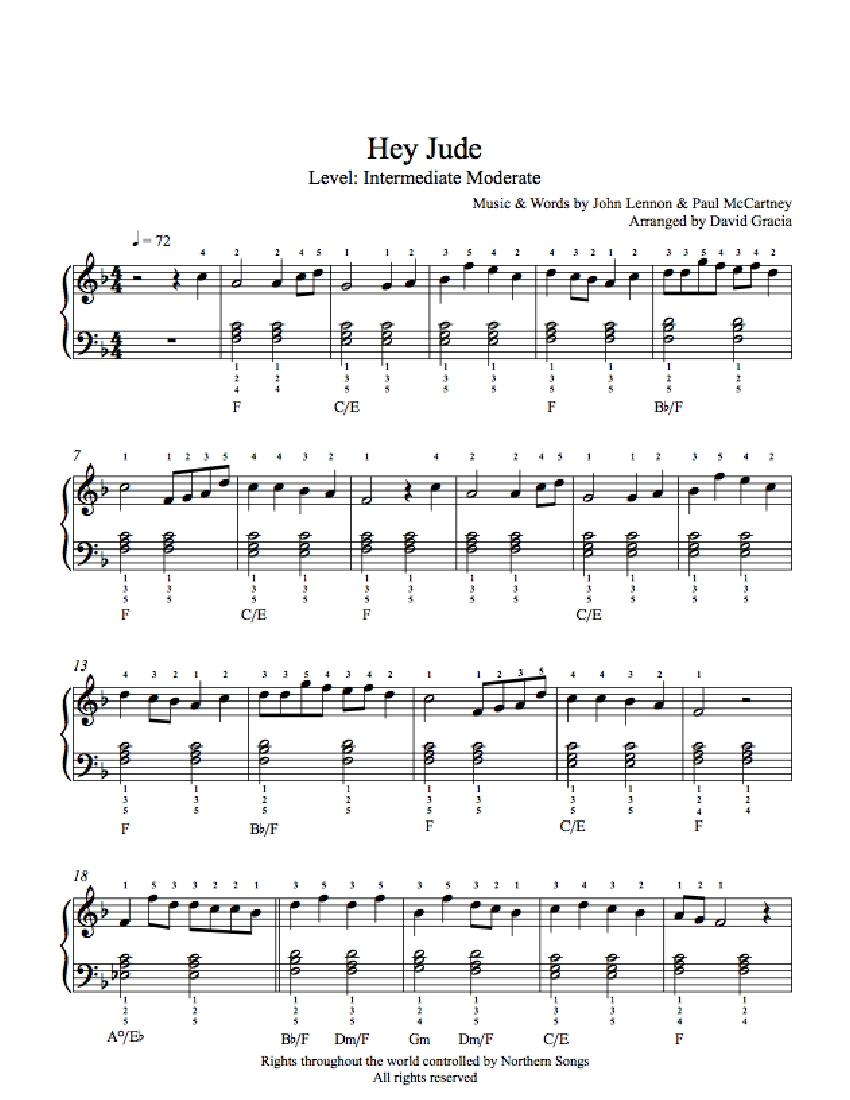 Hey Jude by The Beatles Piano Sheet Music | Intermediate Level