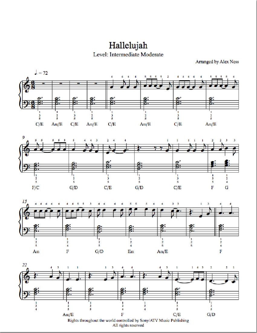 Hallelujah by Jeff Buckley Piano Sheet Music | Intermediate Level
