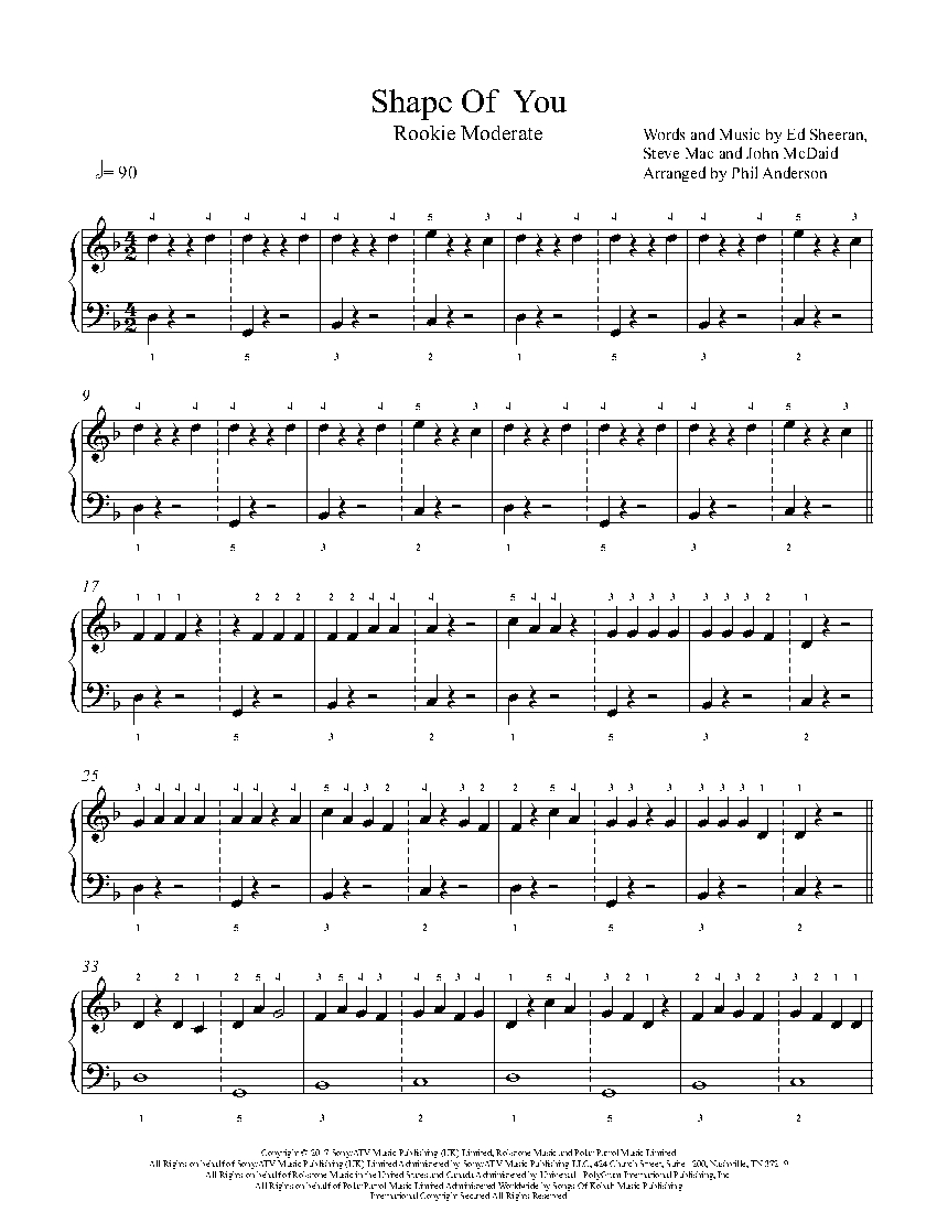 Partition Piano Ed Sheeran Shape Of You - Pikcek Şekiller