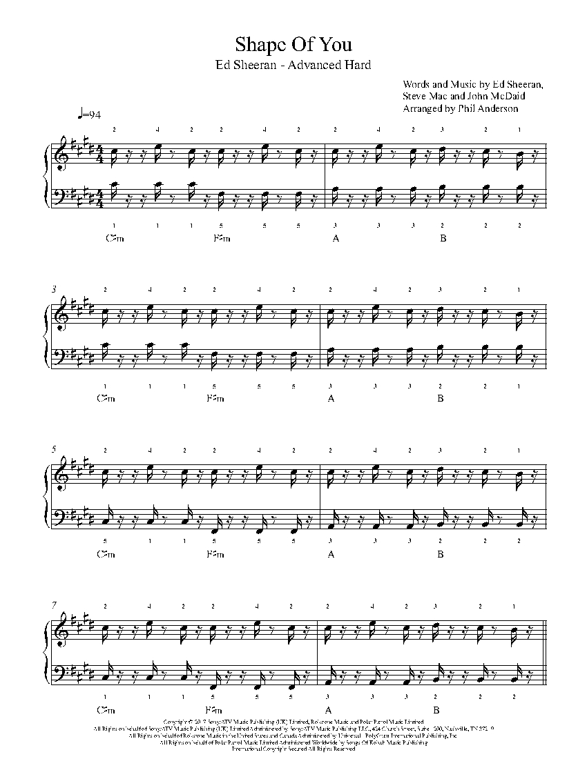 Shape Of You By Ed Sheeran Piano Sheet Music Advanced Level