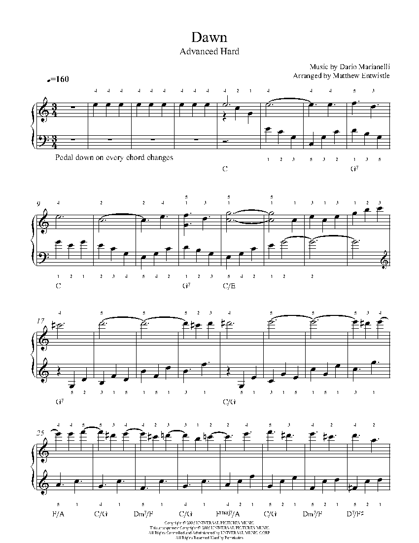 Dawn by Dario Marianelli Piano Sheet Music | Advanced Level