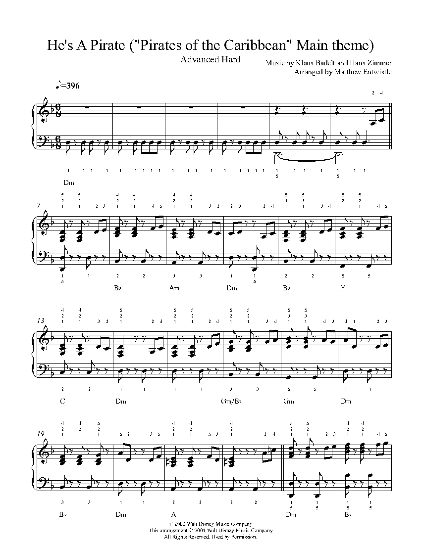 He's A Pirate by Klaus Badelt Piano Sheet Music | Advanced Level