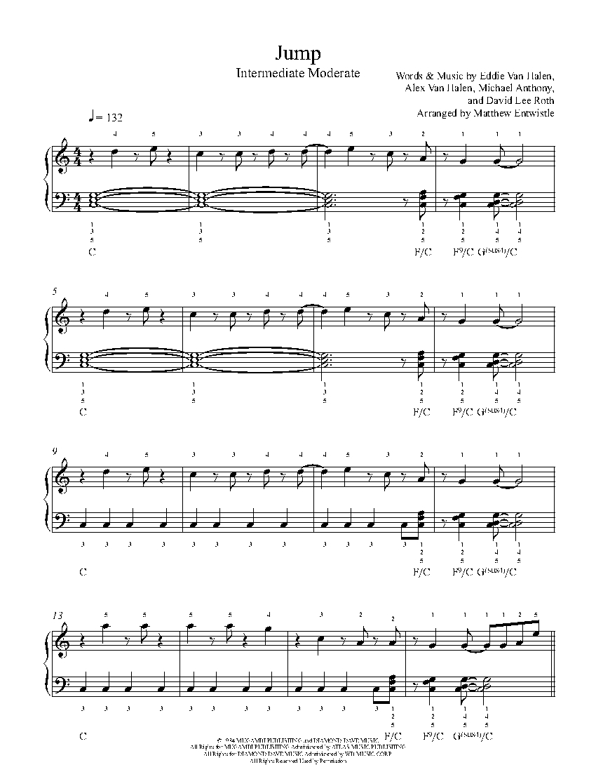 Jump by Van Halen Piano Sheet Music | Intermediate Level