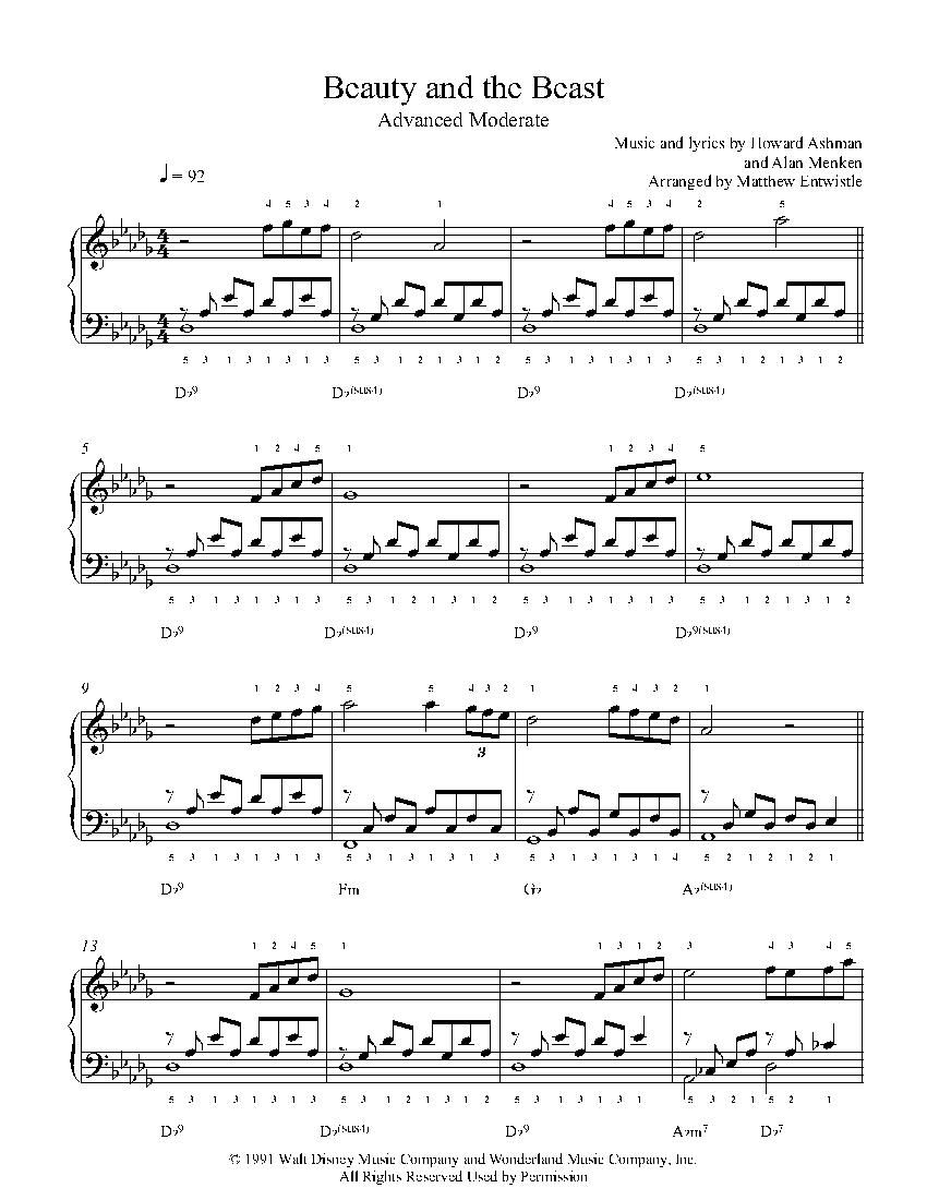Rozozna Pi anie Obklopen Beauty And The Beast Piano Sheet Music Pdf