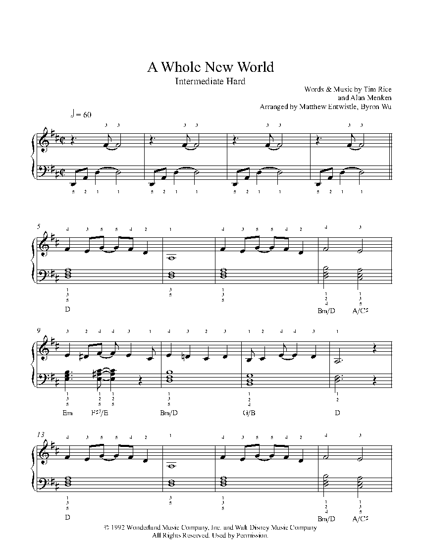 A Whole New World by Alan Menken Piano Sheet Music | Intermediate Level