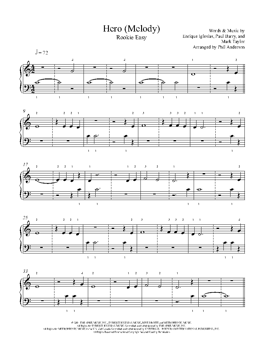 Hero (Melody) by Enrique Iglesias Piano Sheet Music ...