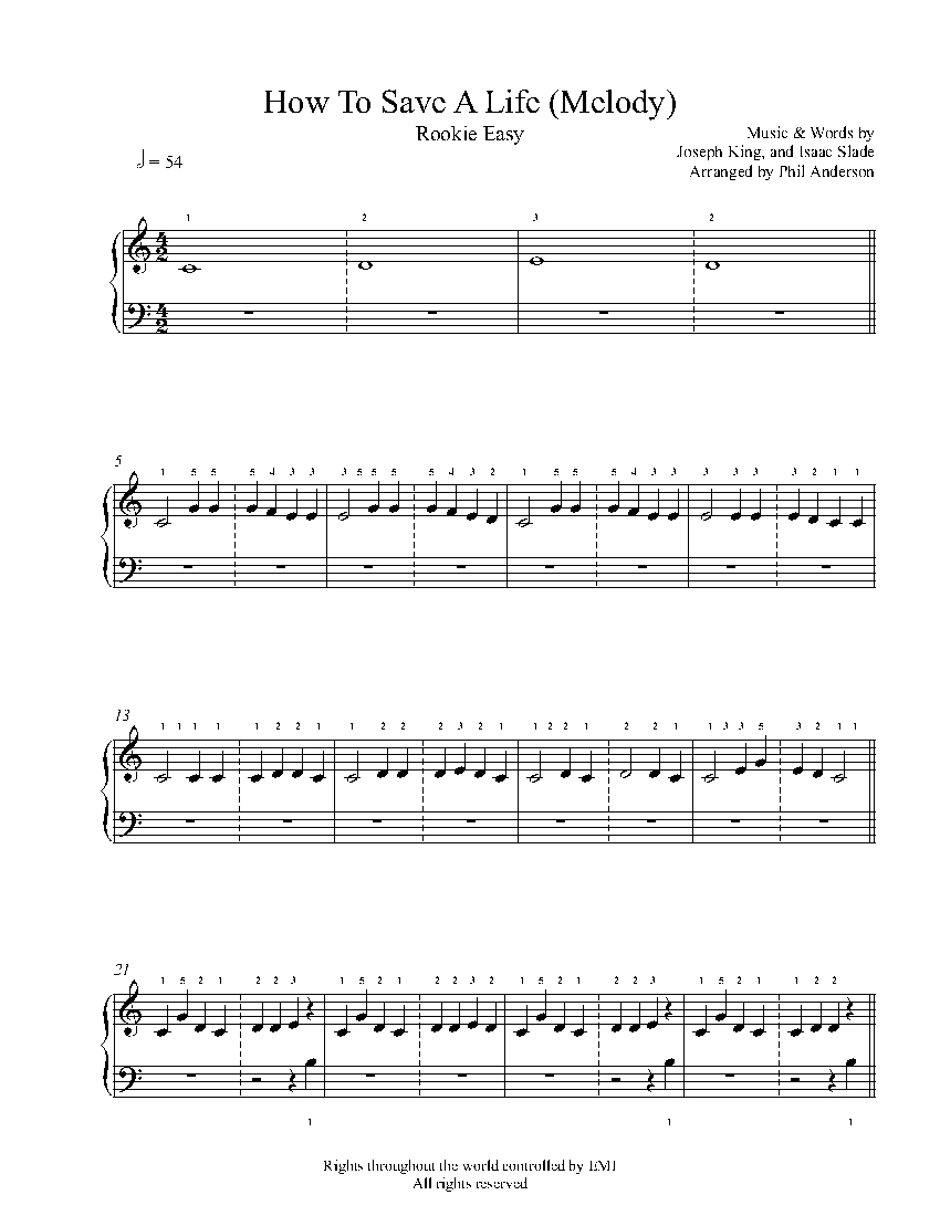 how to save a life melody by the fray piano sheet music rookie level the fray piano sheet music