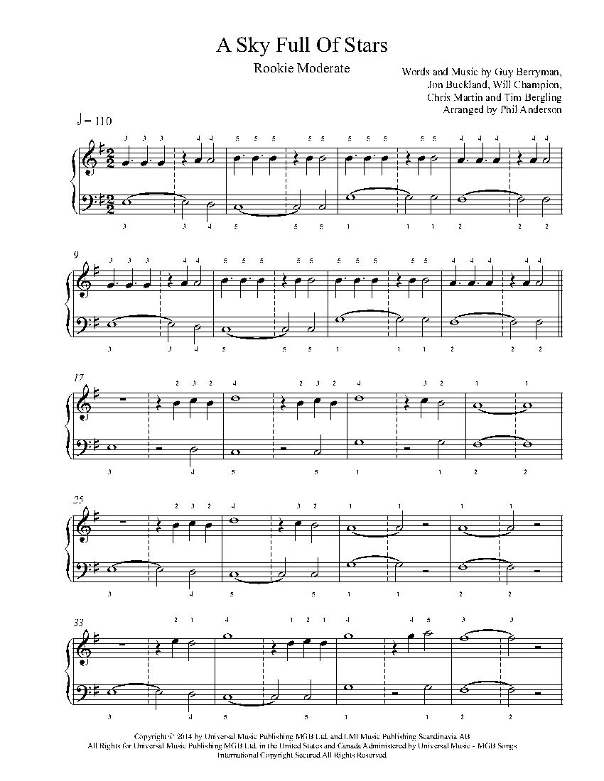 A Sky Full Of Stars By Coldplay Piano Sheet Music Rookie Level