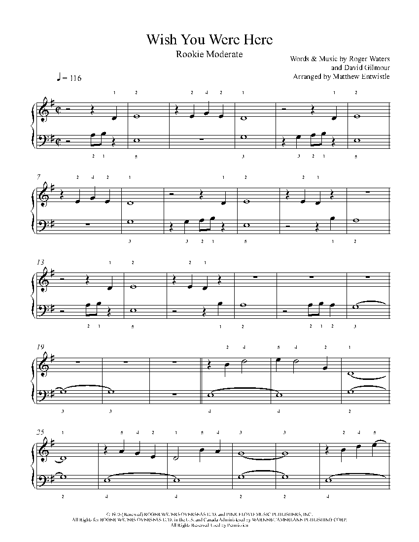 Elegante monitor Faringe Wish You Were Here by Pink Floyd Piano Sheet Music | Rookie Level