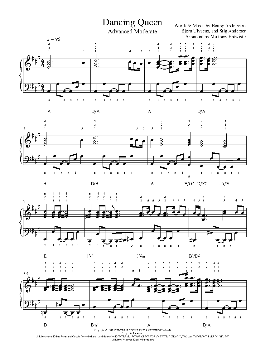 Dancing Queen by ABBA Piano Sheet Music | Advanced Level