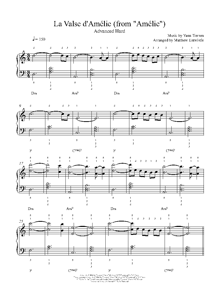 La Valse D Amelie By Yann Tiersen Piano Sheet Music Advanced Level La valse d'amelie was written and composed by yann tiersen alone and it has a duration of 2:03 minutes. la valse d amelie by yann tiersen piano